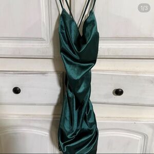Ambiance emerald green Satin Prom Dress